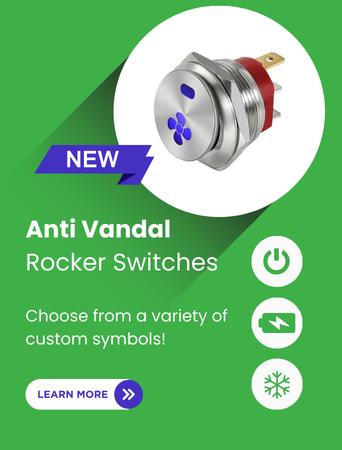 antivandal rocker switch, led illumination, custom symbols, rjs electronics ltd