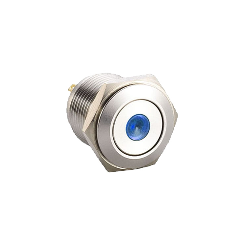 19mm metal push button switch, dot LED illuminated, RGB LED, antivandal switch, panel mount RJS Electronics Ltd