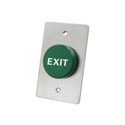 Door exit button, RJS-EX1-70~E, pre-mounted push button switch, panel mount door exit buttons, non-illuminated, various size plates, RJS Electronics ltd