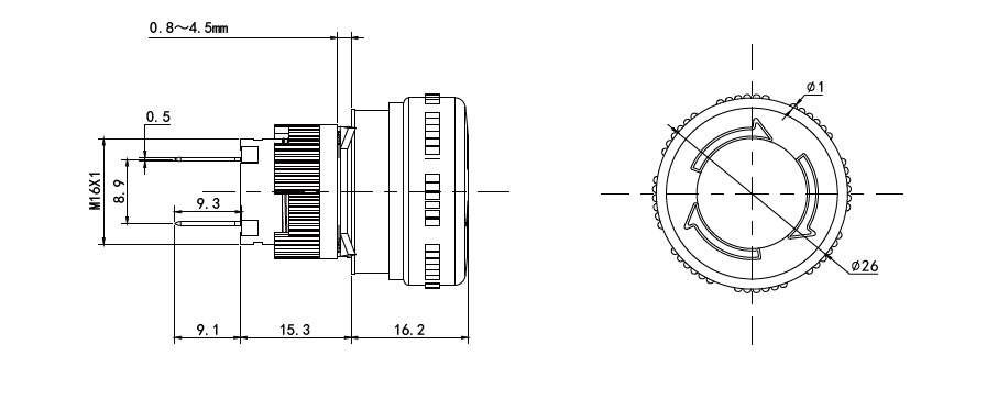 Technical drawing for estop switch, rjs electronics ltd