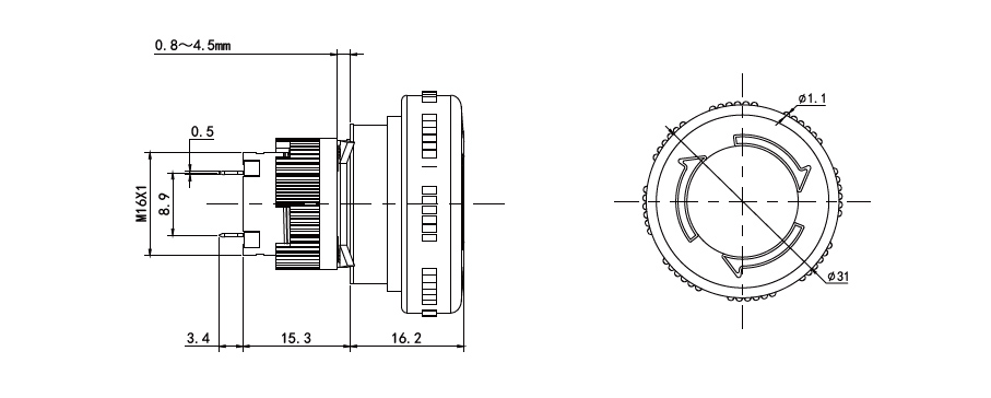 Technical drawing for emergency stop switch, e-stop, rjs electronics ltd