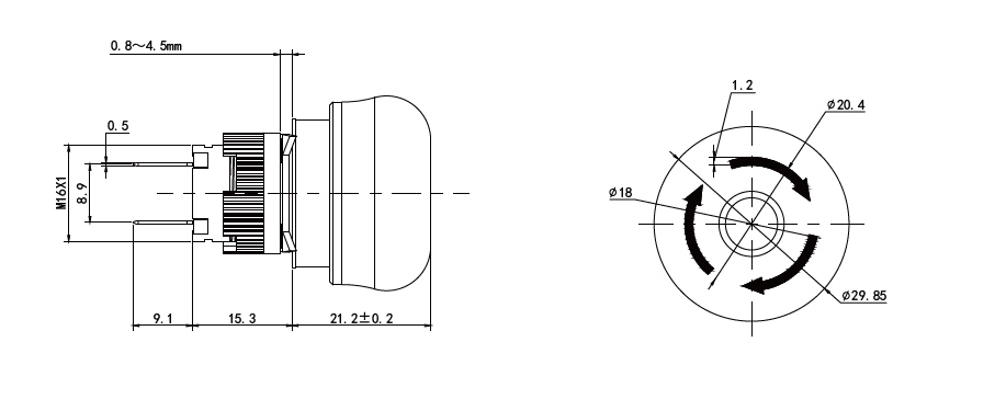 technical drawing for emergency stop switch, rjs electronics ltd