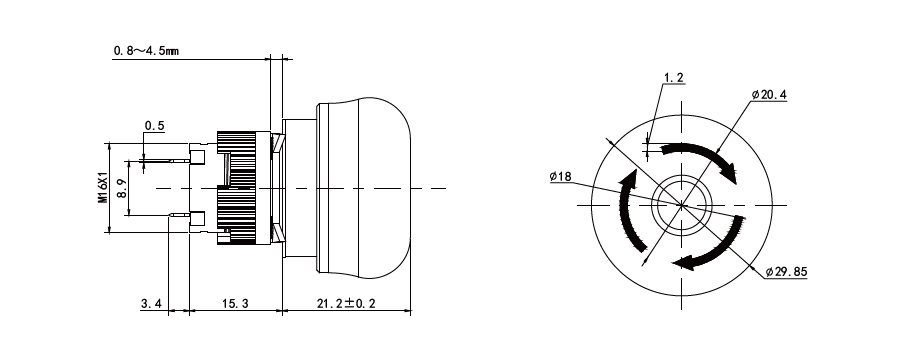 Technical drawing for emergency stop switch, e-stop, rjs electronics ltd