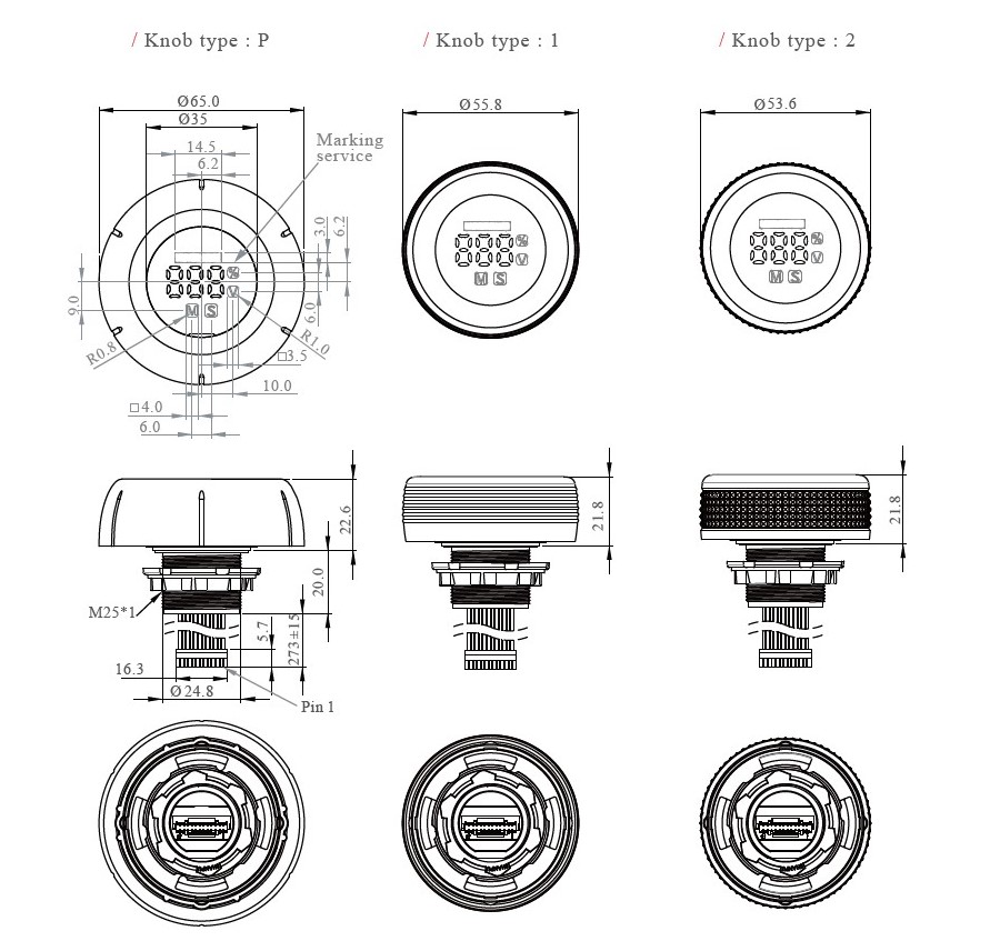 Drawing of RJS-SLD programmable navigation switch, panel mount switches, push button switch, rotary encoder, navigation module, digital display with white LED backlight, LED switches, RJS Electronics Ltd