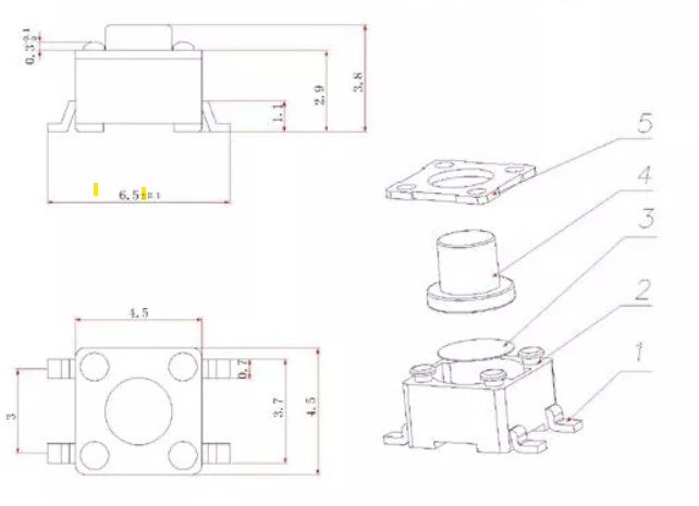 RJS-TACT-D20-H Tact switch drawing, rjs electronics ltd