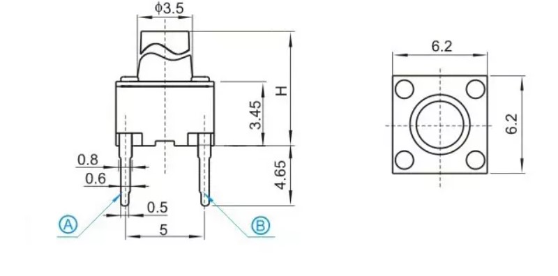 RJS-TACT-D22-H tact switch drawing, rjs electronics ltd