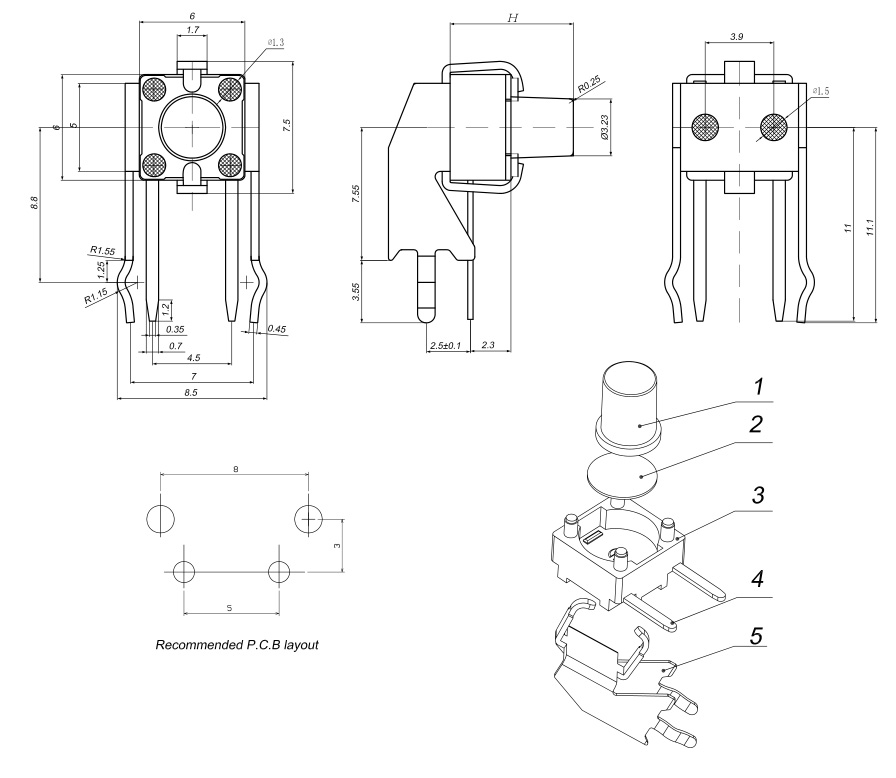 RJS-TACT-D31-H tact switch drawing, rjs electronics ltd