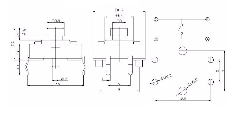 RJS-TACT-D38, Tact Switch, Drawing, RJS Electronics ltd