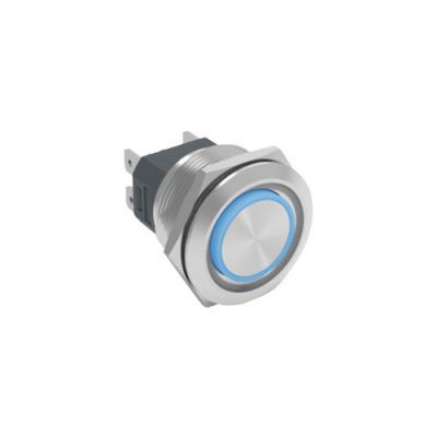 RJS107-25L(A)-F-R~67J 25mm high current metal push button switch, ring LED illumination, antivandal switch, panel mount, LED SWITCHES, RJS Electronics