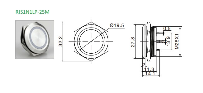 25mm low profile switch, antivandal switch, rjs electronics ltd