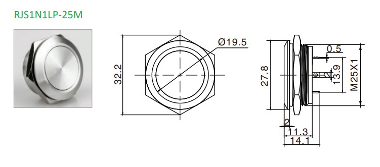 RJS1N1LP-25M drawing, low profile switch, rjs electronics ltd