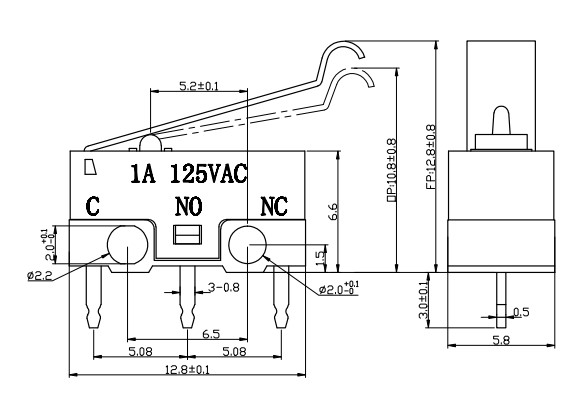 micro switch technical drawing