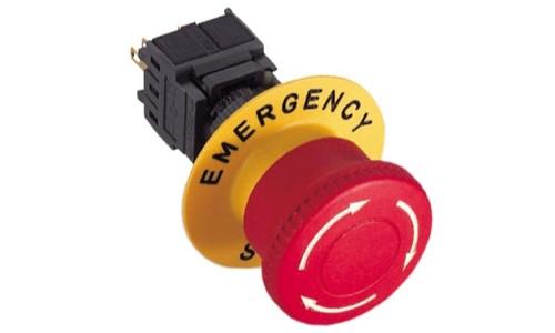 Emergency stop switch, e-stop switch, emergency push button, LED switches, panel mount switch, RJS Electronics Ltd